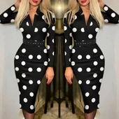 Kadın Uzun Kollu V Yaka Puantiyeli Krep Midi Boy Elbise - 3