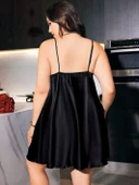 MDB MdbShop Büyük Beden Siyah Kelebek Desenli İnce Askılı Saten Gecelik thumbnail 2