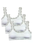 3 Adet Dantel Nakış İşlemeli Pedli Bambu Kadın Büstiyer Beyaz - 1