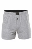 Düğmeli Pamuklu Erkek Penye Boxer Büyük Beden Gri - 1278a - 1