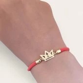 14 Ayar Altın Plakalı Harfe Özel Turuncu Örgü İpli Taç Motifli Hediye Bileklik-501 thumbnail 4