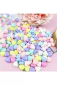 60 Gr (300 Adet) Şeker Rengi Akrilik Kalp Boncuklar Renkli Karışık Plastik Pastel Boncuklar Ara Boncuk Kalp Şekilli Koly thumbnail 7