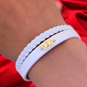 14 Ayar Altın Plakalı Harfe Özel Doğal Beyaz Derili Taç Figürlü Hediye Bileklik-500 thumbnail 3