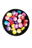 30 Adet 10 Mm Polimer Kil Fimo Boncuk Takı Bileklik + 1 Metre Lastikli Misina Hediye - Renkli Yin Yang thumbnail 3