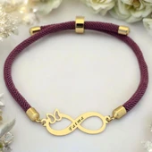 14 Ayar Altın Plakalı İsme Özel Sonsuzluk ve Kelebek Figürlü Mor İpek Örgülü Hediye Bileklik-505 thumbnail 1