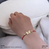 14 Ayar Altın Plakalı Doğum Ayına Özel Kelebek Figürlü Doğal Turuncu Derili Hediye Bileklik-502 thumbnail 2