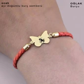 14 Ayar Altın Plakalı Burca Özel Kelebek Figürlü Doğal Turuncu Derili Hediye Bileklik-502 thumbnail 4