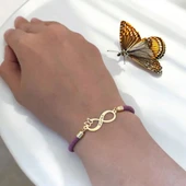 14 Ayar Altın Plakalı İsme Özel Sonsuzluk ve Kelebek Figürlü Mor İpek Örgülü Hediye Bileklik-505 thumbnail 2