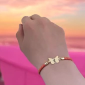 14 Ayar Altın Plakalı Sembole Özel Doğal Turuncu Derili Kelebek Figürlü Hediye Bileklik-502 thumbnail 3