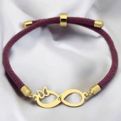 14 Ayar Altın Plakalı Harfe Özel Mor İpek Örgülü Sonsuzluk ve Kelebek Figürlü Hediye Bileklik-505 thumbnail 1