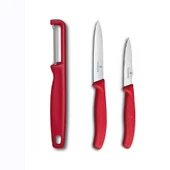 Victorinox Kırmızı Düz Soyma Bıçağı 8 CM - 10 CM ve Domates Sebze Soyacağı 3lü Set thumbnail 1