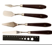 Spatula Seti Büyük Boy, Akrilik, Yağlı Boya, Pasta Süsleme, Kek Şekillendirme 5'li-ahşap set thumbnail 3