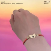 14 Ayar Altın Plakalı Burca Özel Kelebek Figürlü Doğal Turuncu Derili Hediye Bileklik-502 thumbnail 3