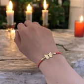 14 Ayar Altın Plakalı Sembole Özel Doğal Turuncu Derili Kelebek Figürlü Hediye Bileklik-502 thumbnail 2