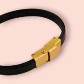 14 Ayar Altın Plakalı İsme Özel Taç Figürlü Doğal Siyah Derili Hediye Bileklik-503 thumbnail 4