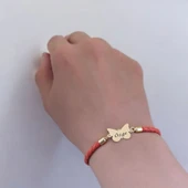 14 Ayar Altın Plakalı İsme Özel Kelebek Figürlü Doğal Turuncu Derili Hediye Bileklik-502 thumbnail 3