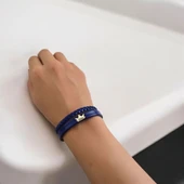 14 Ayar Altın Plakalı İsme Özel Taç Motifli Hakiki Lacivert Derili Hediye Bileklik-506 thumbnail 2