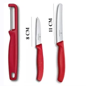 Victorinox Kırmızı Domates Soyacağı - 11 CM Tırtıklı Domates Sebze Bıçağı - 8 CM Düz Bıçak 3lü Set - 5