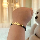 14 Ayar Altın Plakalı İsme Özel Taç Figürlü Siyah Örgü İpli Hediye Bileklik-507 thumbnail 2