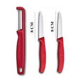 Victorinox 8 CM Kırmızı Tırtıklı ve Düz Bıçak ve Domates Sebze Soyucu 3Lü Set thumbnail 4