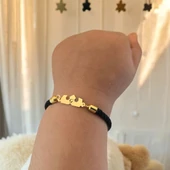 14 Ayar Altın Plakalı Harfe Özel Siyah Örgü İpli Taç Figürlü Hediye Bileklik-507 thumbnail 2