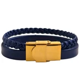 14 Ayar Altın Plakalı İsme Özel Taç Motifli Hakiki Lacivert Derili Hediye Bileklik-506 thumbnail 4