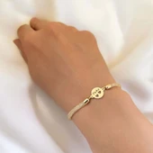 14 Ayar Altın Plakalı İsme Özel Kalp Detaylı Oval Motifli Hasır Kordonlu Hediye Bileklik-508 thumbnail 2