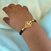 14 Ayar Altın Plakalı İsme Özel Hamsa Figürlü Siyah İpek Örgülü Hediye Bileklik-509 thumbnail 2