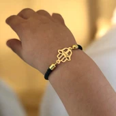 14 Ayar Altın Plakalı İsme Özel Hamsa Figürlü Siyah İpek Örgülü Hediye Bileklik-509 thumbnail 2