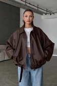 Kadın Oversize Deri Ceket– Oversize Relax Fit, Fermuarlı Kemer Detaylı Günlük Kadın Ceket - 1