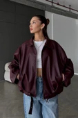 Kadın Oversize Deri Ceket– Oversize Relax Fit, Fermuarlı Kemer Detaylı Günlük Kadın Ceket - 3