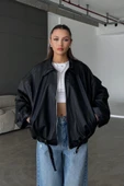 Kadın Oversize Deri Ceket– Oversize Relax Fit, Fermuarlı Kemer Detaylı Günlük Kadın Ceket - 1