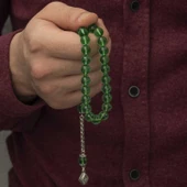 ​Gümüş Püskül Yeşil Küre Ateş Kehribar Tesbih thumbnail 3