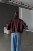 Kadın Oversize Deri Ceket– Oversize Relax Fit, Fermuarlı Kemer Detaylı Günlük Kadın Ceket - 4