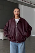 Kadın Oversize Deri Ceket– Oversize Relax Fit, Fermuarlı Kemer Detaylı Günlük Kadın Ceket - 2