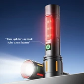 Şarjlı Metal El Feneri 1000 Lümen Güçlü Polis Feneri Çakarlı thumbnail 3
