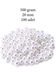 500 Gram 20mm Beyaz Renk Plastik İnci Boncuk Çanta Ve Takı Yapım Boncuğu (~100 Adet) - 1