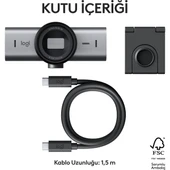 Logitech MX Brio Ultra HD 4K Gizlilik Kapaklı ve Mikrofonlu Yayın Web Kamerası, Koyu Gri - 11