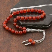 ​Doğaltaş Metal Püsküllü Bordo Akik Taşlı Tesbih thumbnail 2