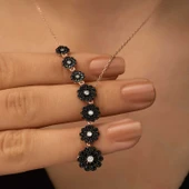 ​925 Ayar Gümüş Sıralı Çiçekler Kadın Gümüş Kolye thumbnail 2