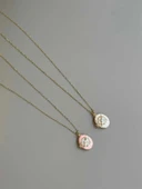 İncili Etnik Desen Kapaklı Kolye - Pembe - 1