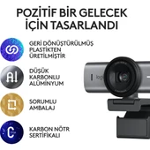Logitech MX Brio Ultra HD 4K Gizlilik Kapaklı ve Mikrofonlu Yayın Web Kamerası, Koyu Gri - 10