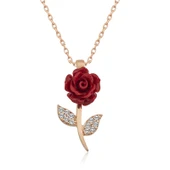 ​925 Ayar Gümüş Kırmızı Gül Kadın Gümüş Kolye thumbnail 1