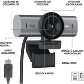 Logitech MX Brio Ultra HD 4K Gizlilik Kapaklı ve Mikrofonlu Yayın Web Kamerası, Koyu Gri - 6