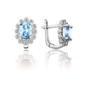 Gümüş Turkuaz Çiçek Desenli J Kadın Küpe thumbnail 1