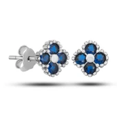 Gümüş Yonca Çivili Mavi Taşlı Çocuk Küpe thumbnail 1