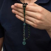 Gümüş Kazaz Püsküllü Yeşil Sıkma Kehribar Tesbih thumbnail 2