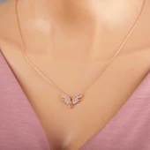 925 Ayar Gümüş Rose Melek Kanadı Sonsuzluk Kadın Kolye thumbnail 1