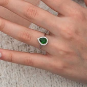 Gümüş Damla Zümrüt Taşlı Kadın Yüzük thumbnail 3