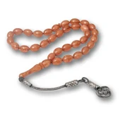 Gümüş Kazaz Püsküllü Sıkma Kehribar Tesbih thumbnail 1